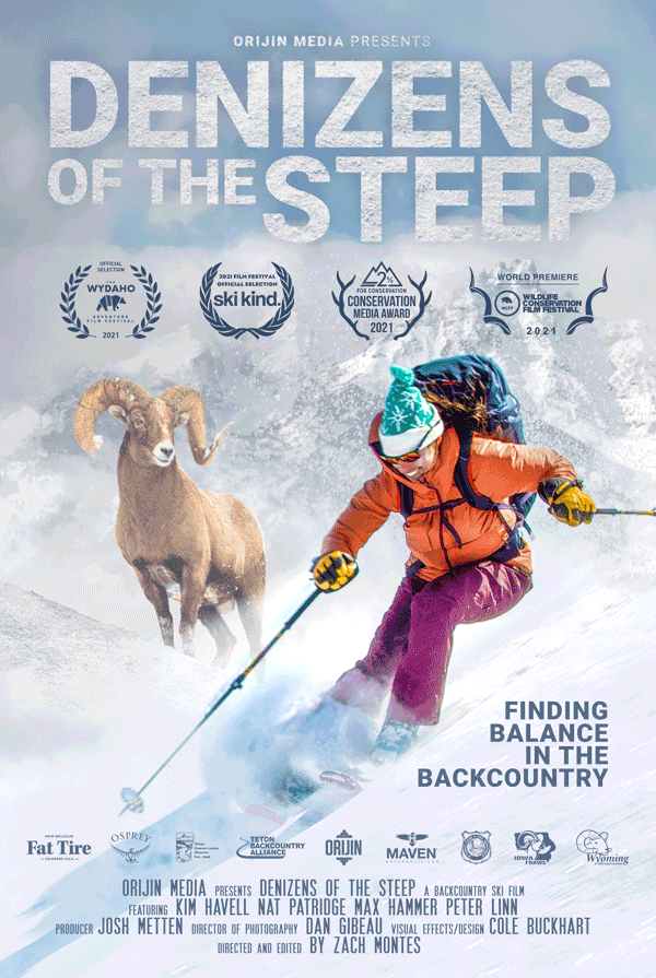 Denizens of the Steep movie poster. Finding Balance in the Backcountry.